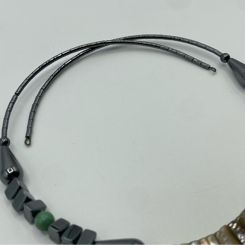 Hematite Abalone Shell Memory Wire Choker Necklac… - image 6
